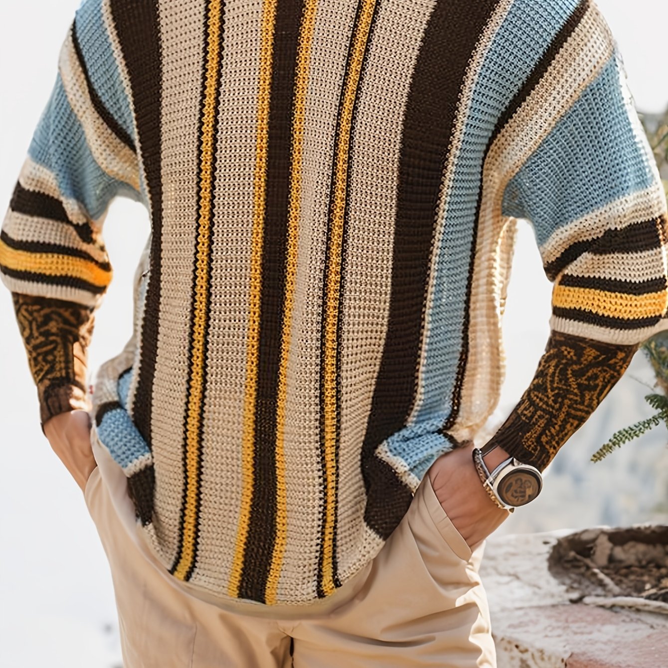 Lässiger Streifen Strickpullover – Bequem und Luftig