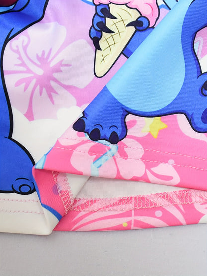 Disney Stitch Mädchen Ärmelloses Rundhalskleid mit Schleife & Blumenmuster - Leichter Polyester-Spandex
