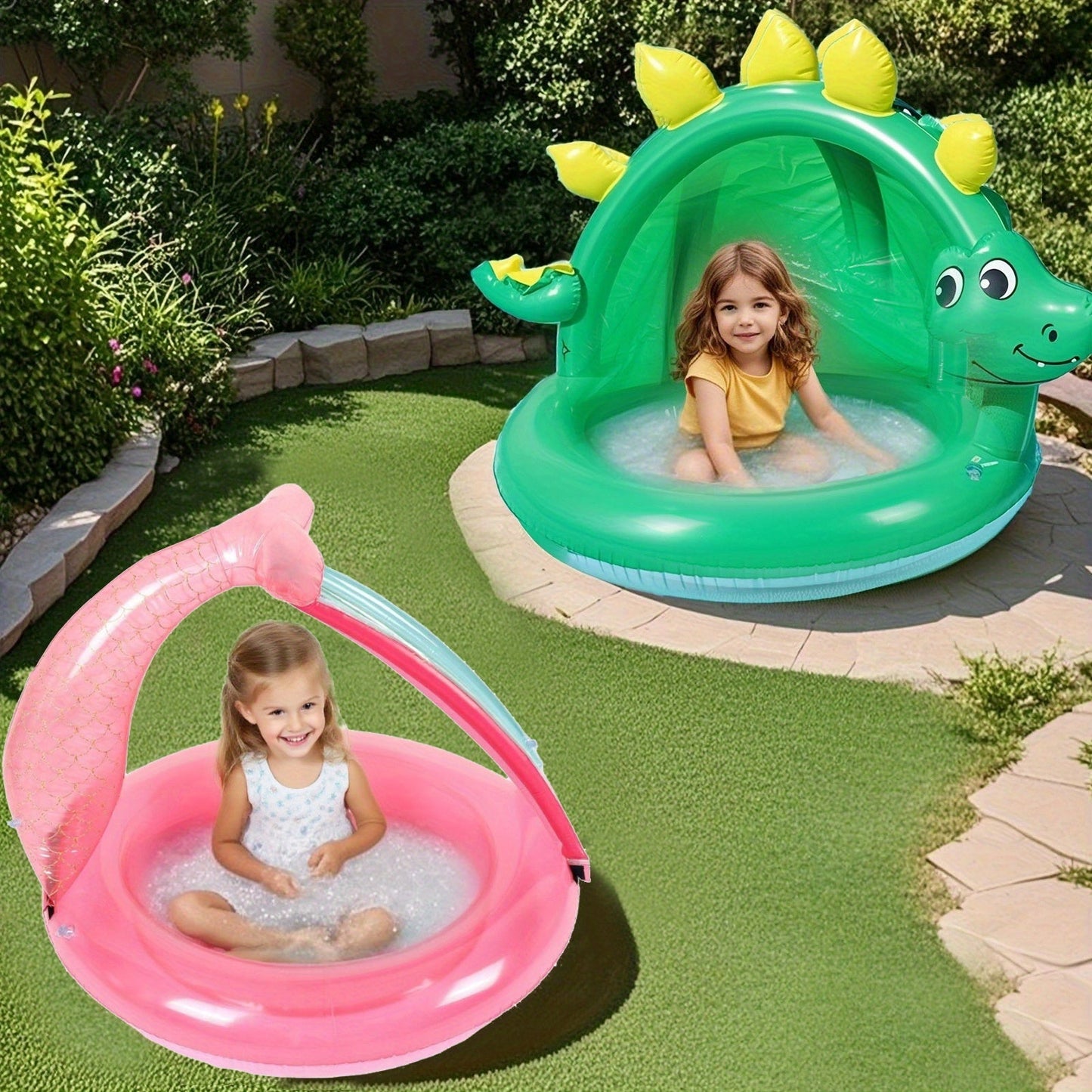 Aufblasbarer Dinosaurierpool für Babys – Mit Sonnenschutz und verspieltem Design