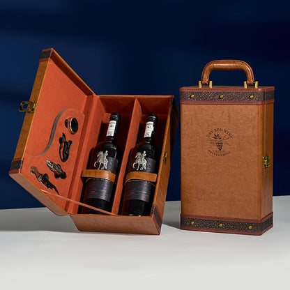 Klassischer 2-Flaschen-Weinträger mit Zubehör – Tragbare Geschenkbox