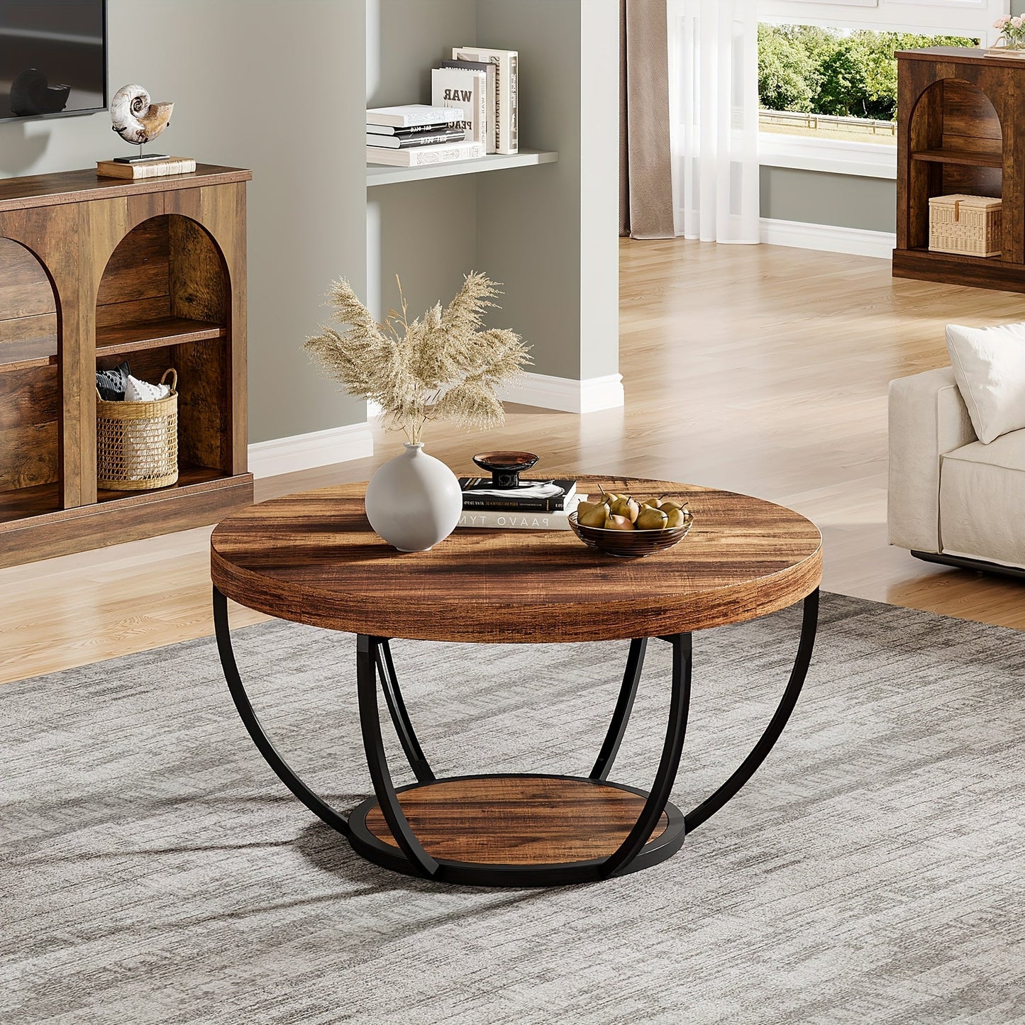 Runde Couchtisch mit Doppelspeicher – Funktional und Elegant