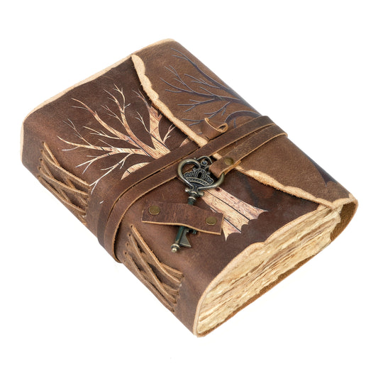 Handgemachtes Vintage Notizbuch mit Lederlook und Schlüsselschloss – Für kreative Köpfe