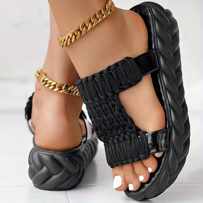 Bequeme Damen Sandalen mit Geflochtenem Obermaterial und Plattformsohle