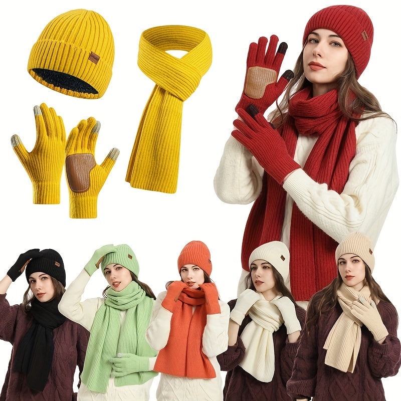 Fröhliches Winterset – Mütze, Schal und Handschuhe für Paare