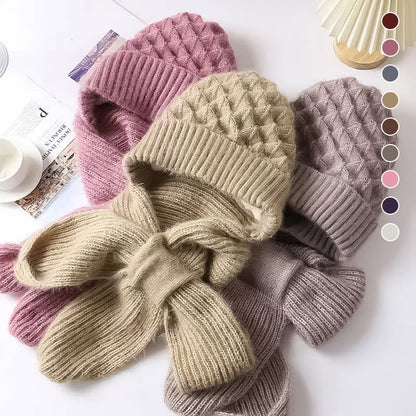 Strick-Wintermütze mit Integriertem Schal – 2-in-1 Design