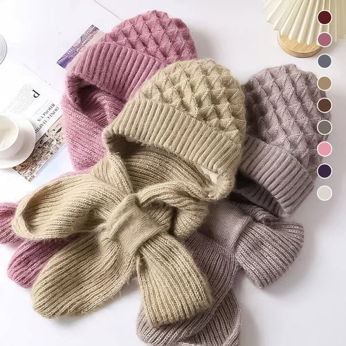 Strick-Wintermütze mit Integriertem Schal – 2-in-1 Design