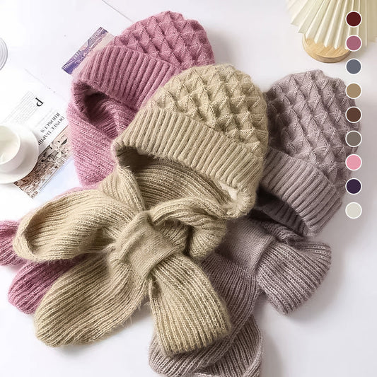 Strick-Wintermütze mit Integriertem Schal – 2-in-1 Design