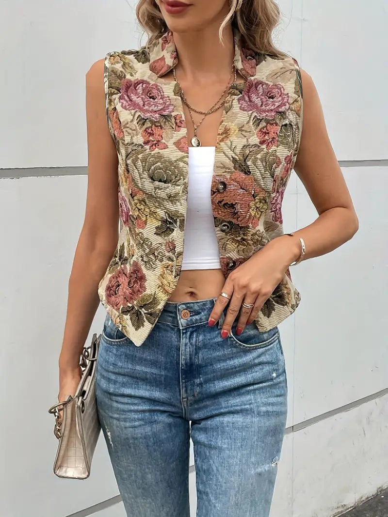 Elegantes Damen-Gilet mit floralem Muster