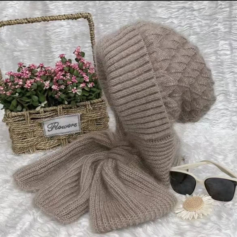 Strick-Wintermütze mit Integriertem Schal – 2-in-1 Design