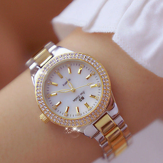 Aurora Luxe Damenarmbanduhr – Goldfarben mit Funkelnden Akzenten